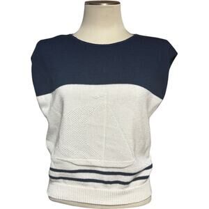 Indian Harbour Made in USA Vintage Nautical Sailboat Sweater Blue Cream Medium